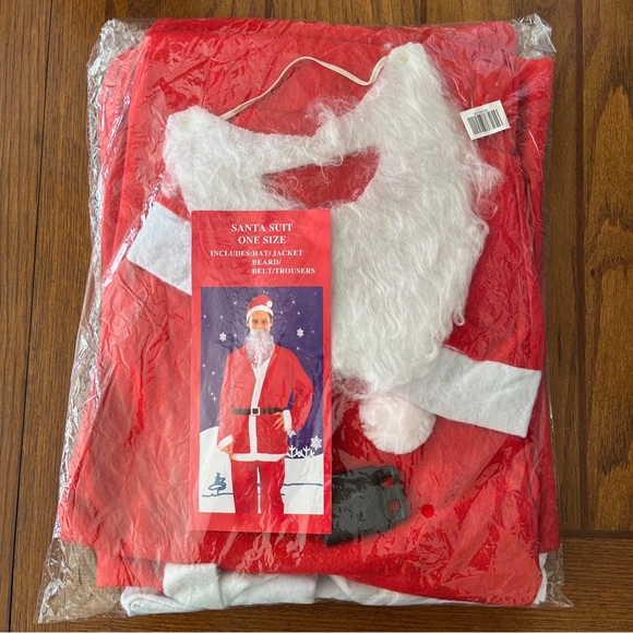 Other - Santa Claus Full Suit, Adult One Size - Hat, Jacket, Beard, Belt, Trousers